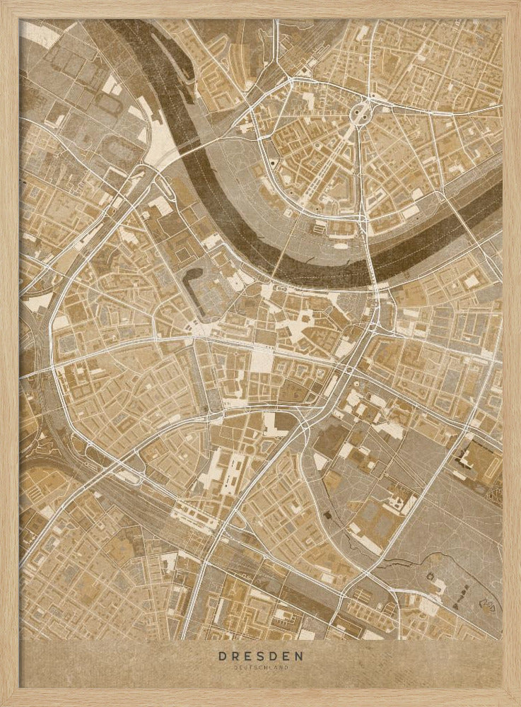 Sepia vintage map of Dresden downtown Germany Poster