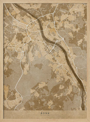 Sepia vintage map of Bonn Germany Poster