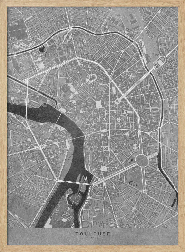 Gray vintage map of Toulouse downtown France Poster