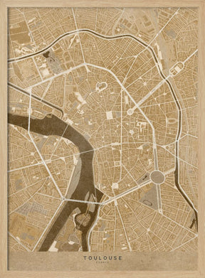 Sepia vintage map of Toulouse downtown France Poster