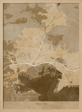 Sepia vintage map of Toulon France Poster