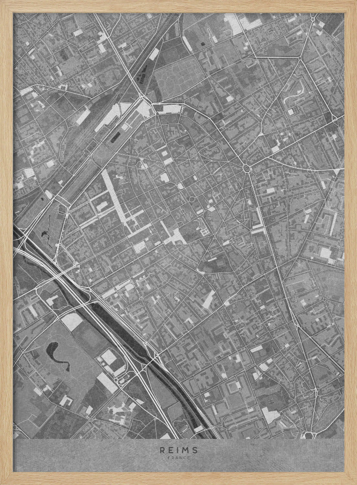Gray vintage map of Reims downtown Germany Poster