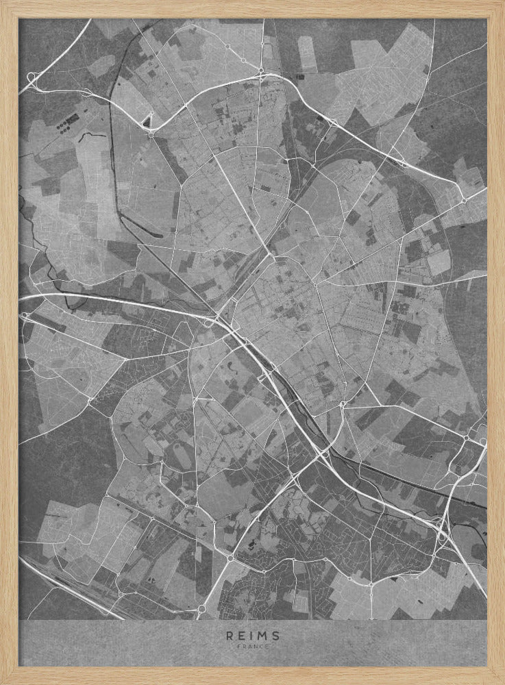 Gray vintage map of Reims France Poster