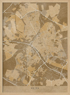 Sepia vintage map of Reims France Poster