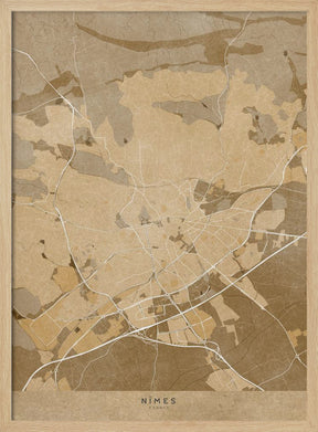 Sepia vintage map of Nîmes France Poster