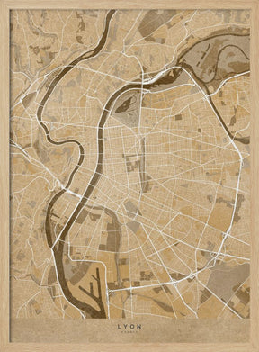 Sepia vintage map of Lyon France Poster