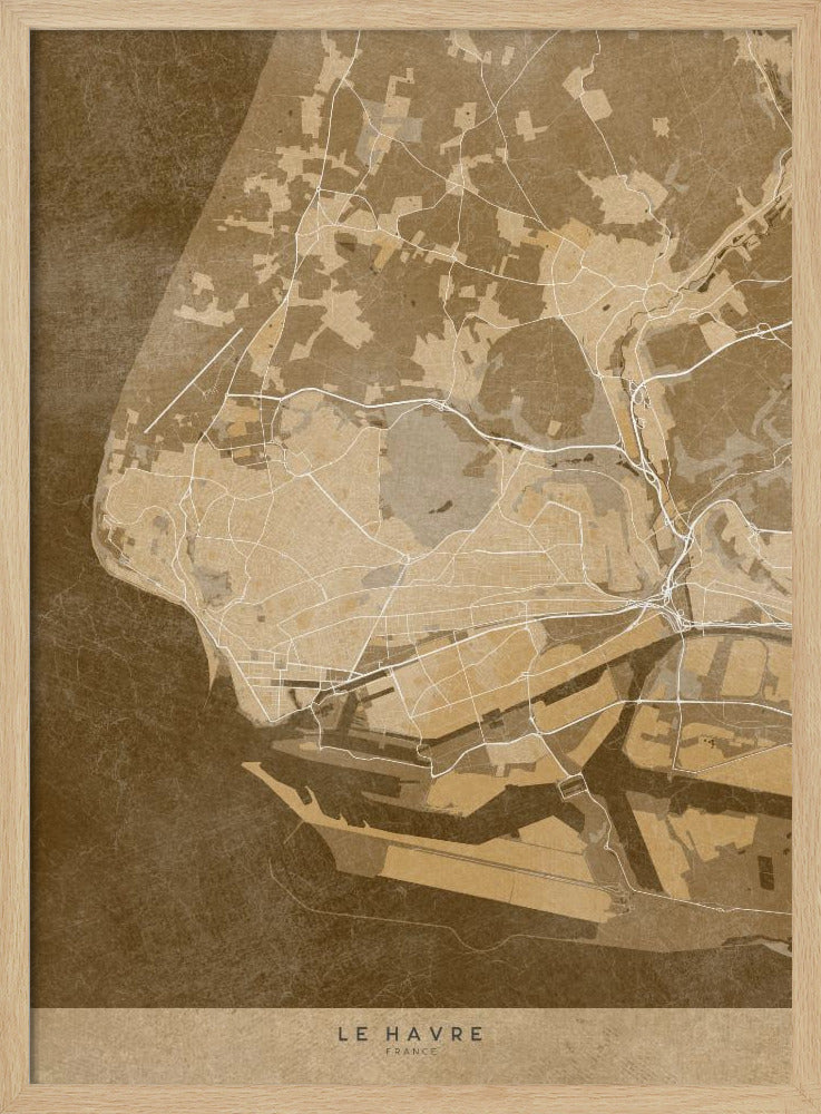 Sepia vintage map of Le Havre France Poster