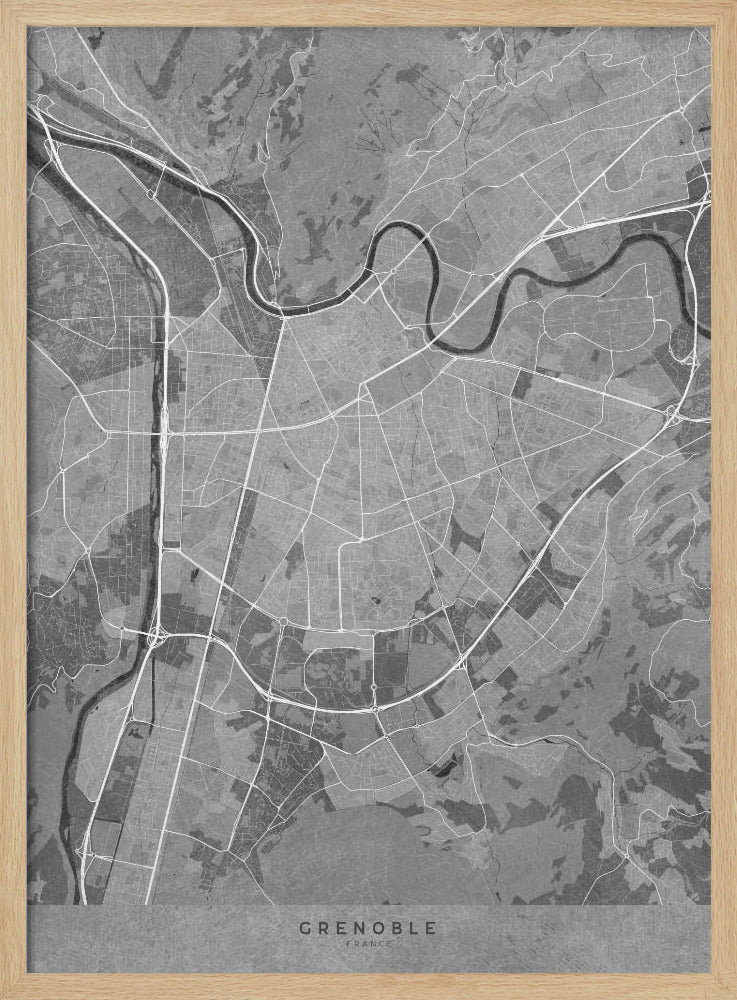 Gray vintage map of Grenoble France Poster