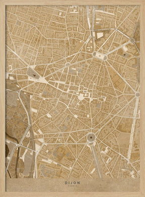 Sepia vintage map of Dijon downtown France Poster