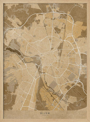 Sepia vintage map of Dijon France Poster