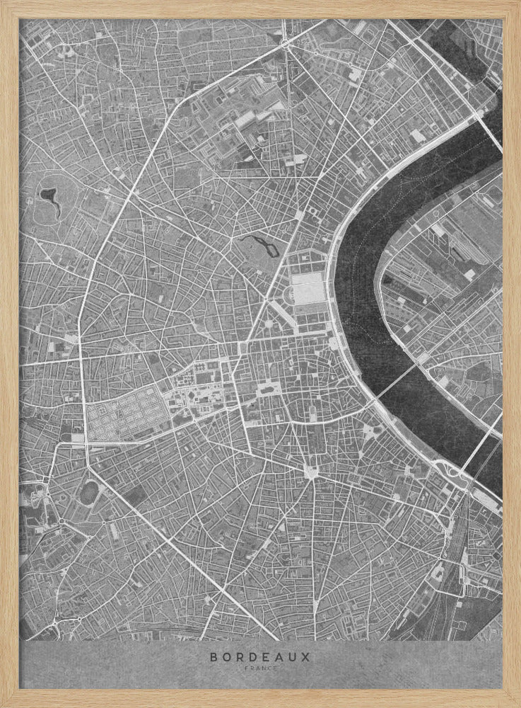 Gray vintage map of Bordeaux downtown France Poster