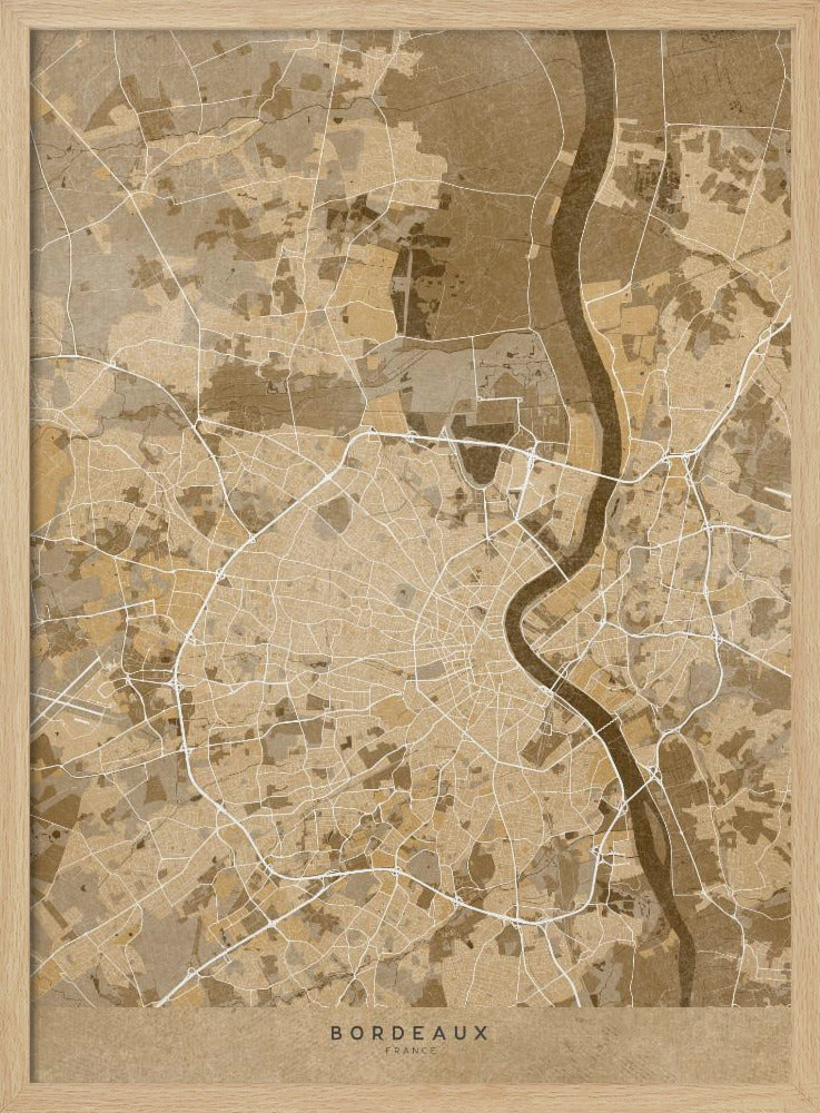 Sepia vintage map of Bordeaux France Poster