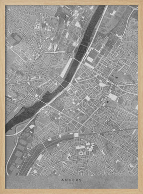 Gray vintage map of Angers downtown France Poster