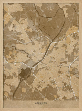 Sepia vintage map of Angers France Poster