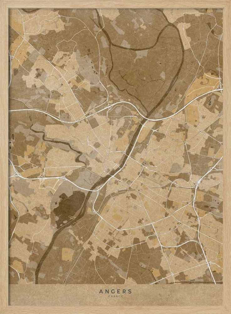 Sepia vintage map of Angers France Poster