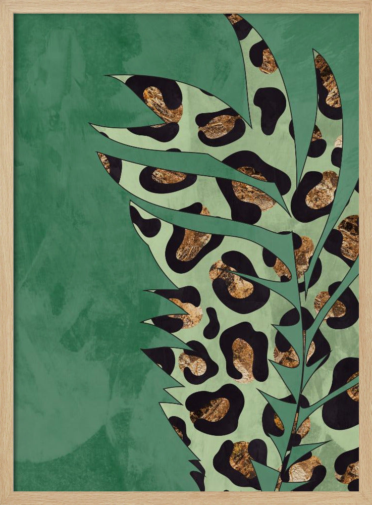 Green leopard print palm leaf Poster