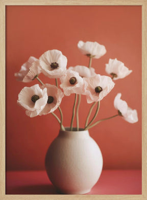 White Poppy On Orange Background Poster