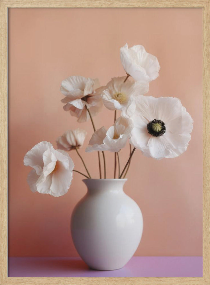 White Poppy In White Vase Poster