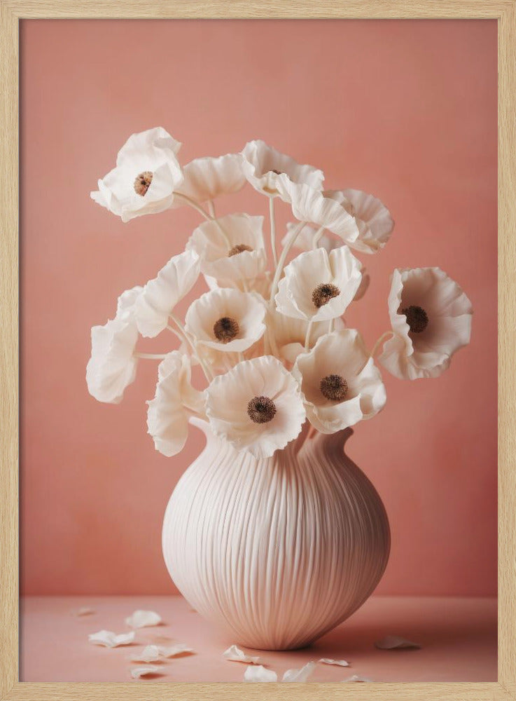 White Poppy On Coral Background Poster