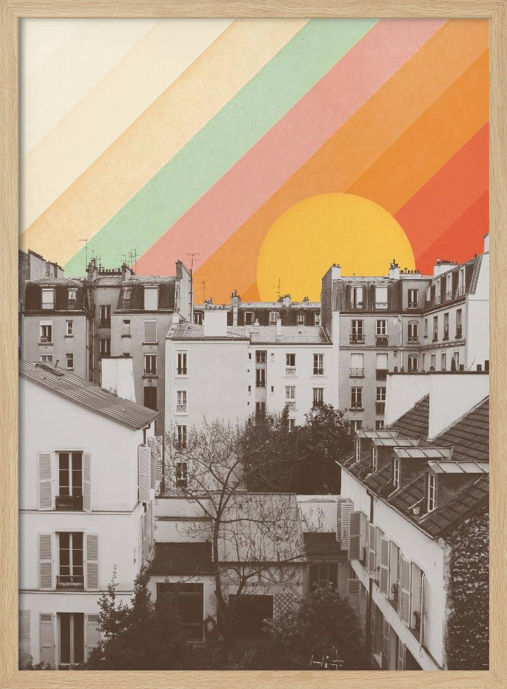 Rainbow Sky Above Paris Poster