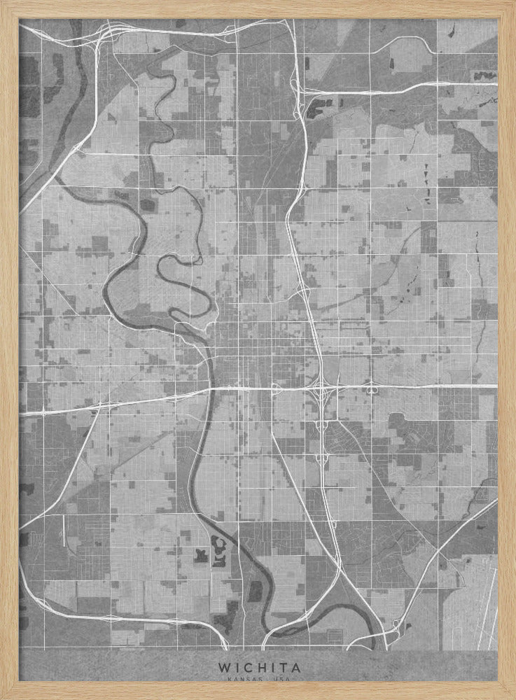 Map of Wichita (Kansas, USA) in gray vintage style Poster