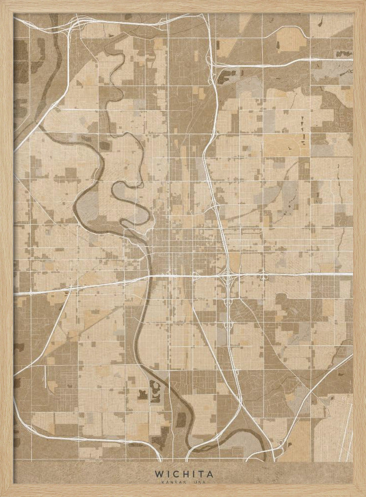 Map of Wichita (Kansas, USA) in sepia vintage style Poster