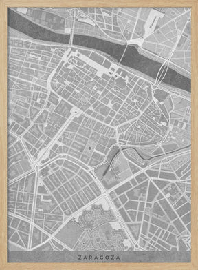 Map of Zaragoza downtown (Spain) in gray vintage style Poster