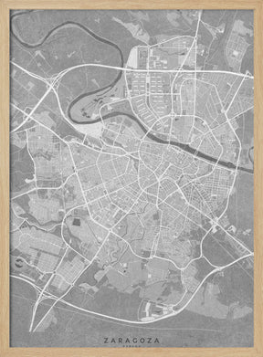 Map of Zaragoza (Spain) in gray vintage style Poster