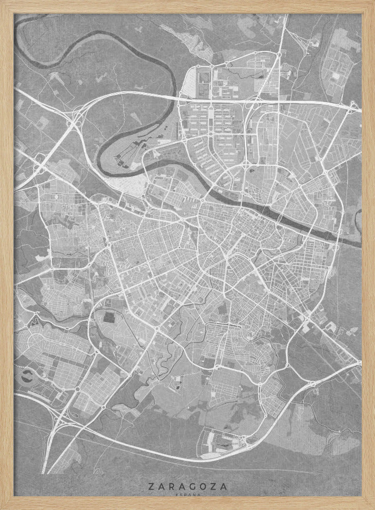 Map of Zaragoza (Spain) in gray vintage style Poster