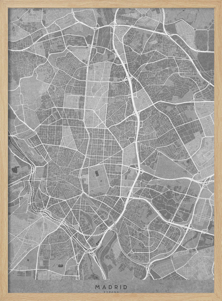 Map of Madrid (Spain) in gray vintage style Poster