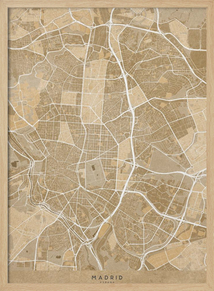 Map of Madrid (Spain) in sepia vintage style Poster