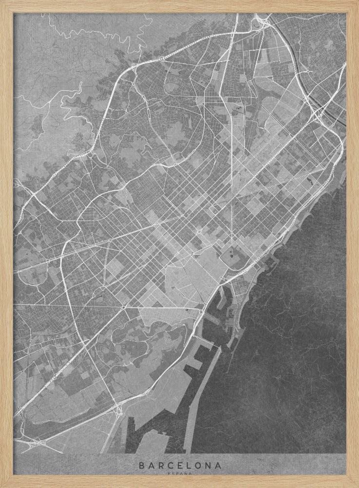 Map of Barcelona (Spain) in gray vintage style Poster