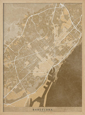 Map of Barcelona (Spain) in sepia vintage style Poster