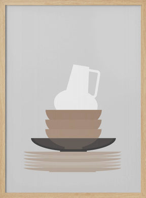 Dishes and vase in gray Poster