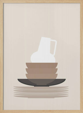 Dishes and a vase in beige Poster