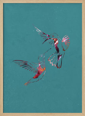 Pink Green Bird Flight Poster