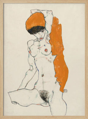 Standing Nude With Orange Drapery 1914 Poster