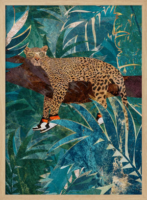 Leopard wearing sneakers in jungle Poster