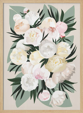 Dara bouquet with leaves and peonies Poster