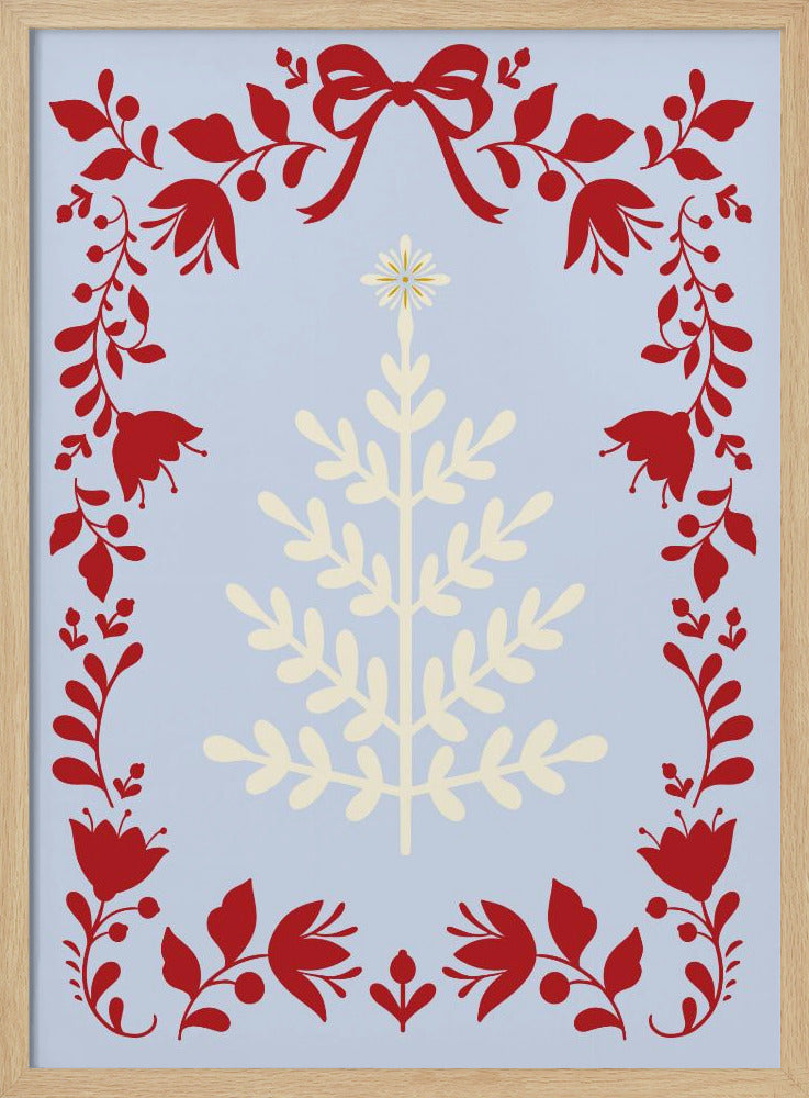 Christmas Tree Blue and Red Poster