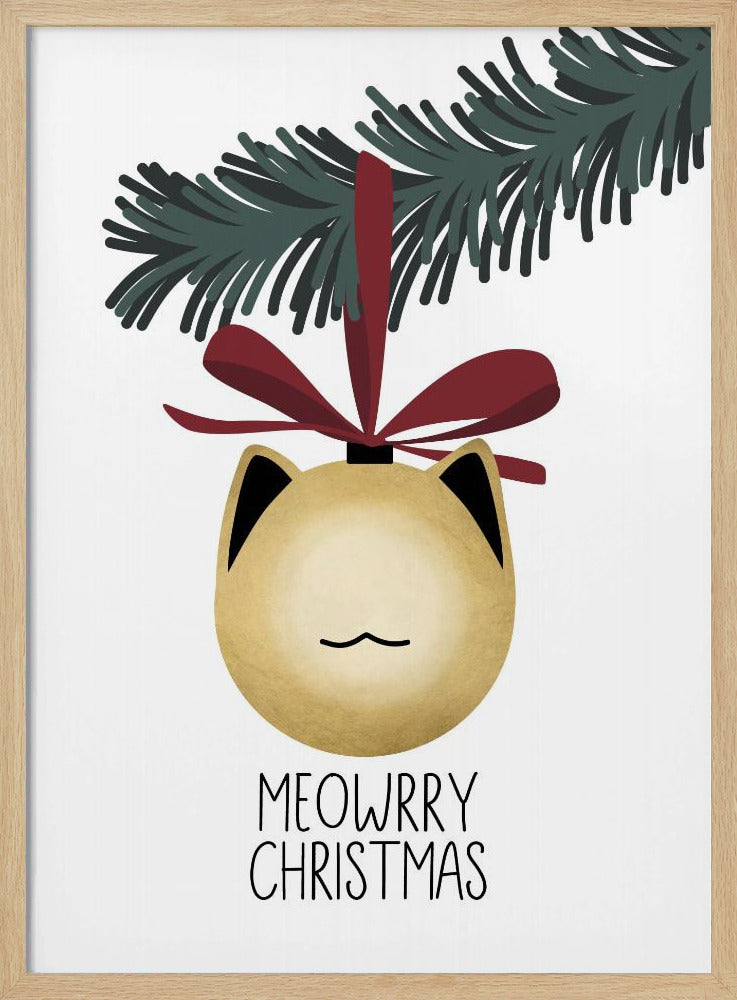 Meowrry Christmas bauble (gold, white) Poster