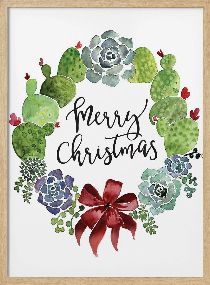 Cacti and succulent merry Christmas wreath Poster