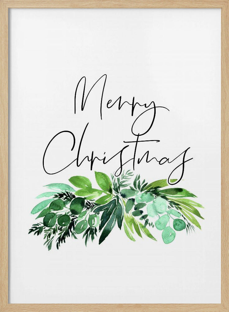 Watercolor greenery Merry Christmas Poster