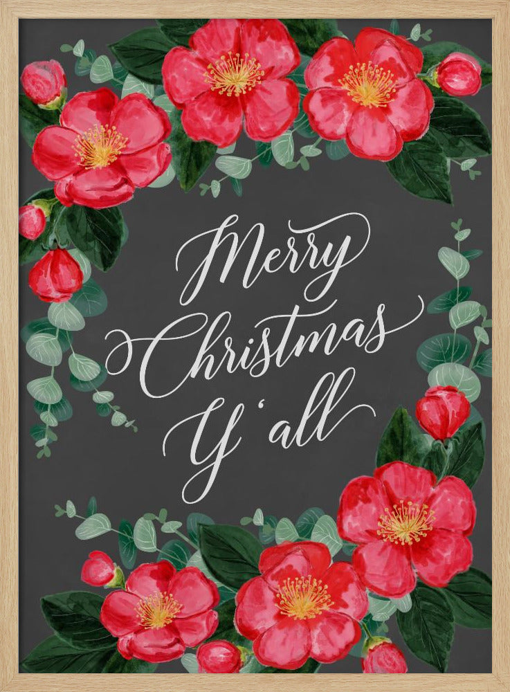 Watercolor camellias Merry Christmas Y'all Poster