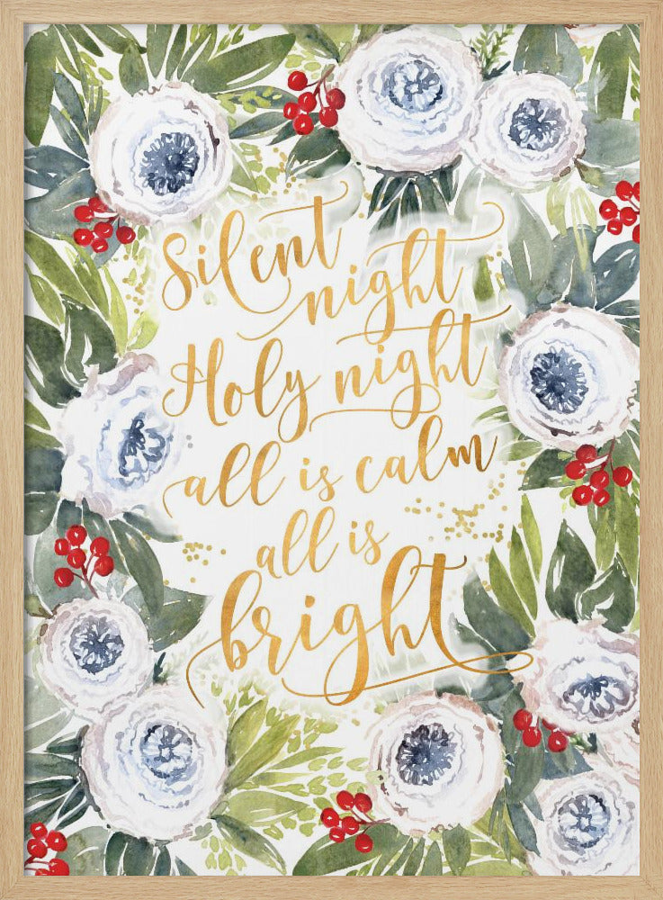 Silent night roses and holiday berries Poster