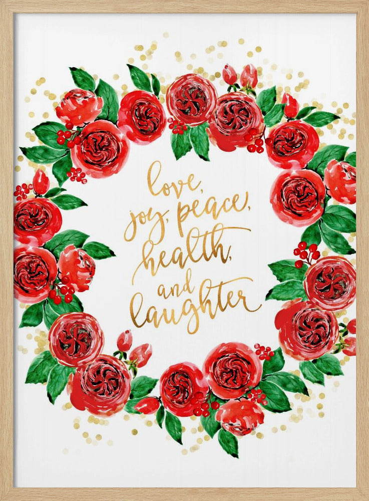 Holiday wishes wreath of red English roses Poster