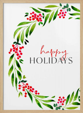 Happy holidays watercolor wreath Poster