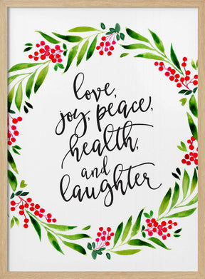 Watercolor wreath with holiday wishes Poster