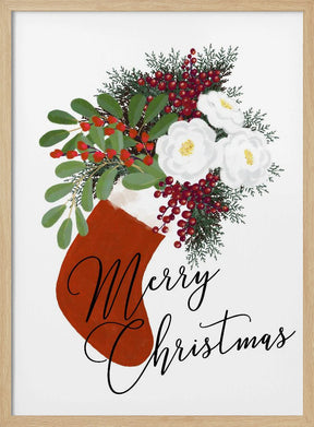 Floral Stocking Merry Christmas in white Poster