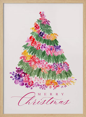 Floral Christmas tree in pink Poster